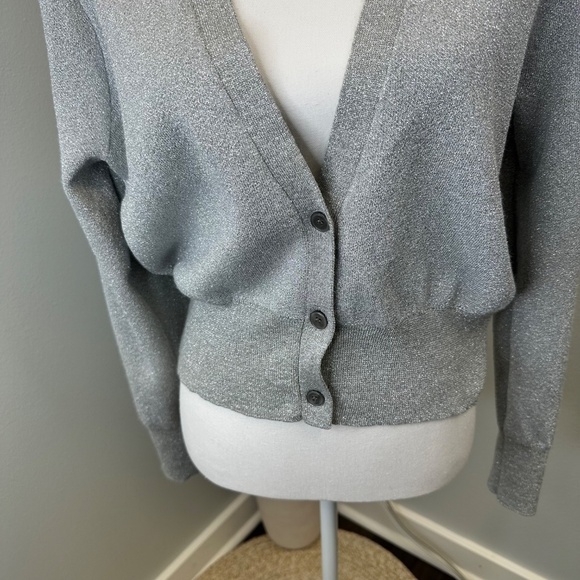 J. Crew Marino Wool Blend Metallic Cropped Cardigan Sweater size XL - Picture 4 of 7